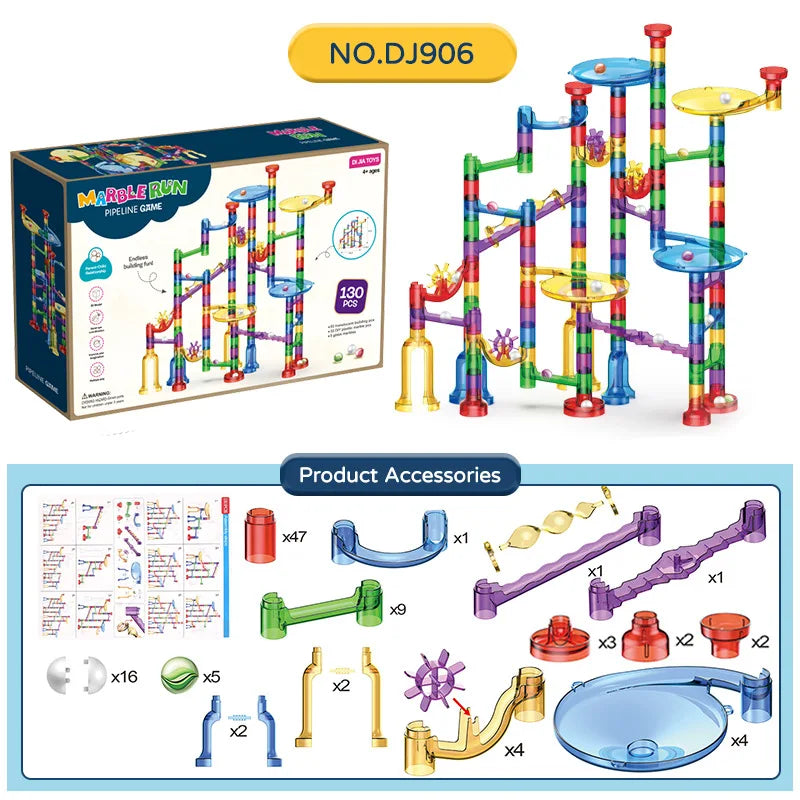 KTX-853907 Glow in the Dark Marble Race Track Building Set for Kids - Educational Construction Toy