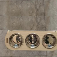 HKM-854099 Cat and Small Dog Ceramic Food Bowl Set - Wooden Raised Bowl Stand with Stainless Steel Insert