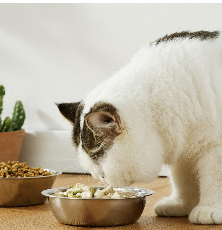 HKM-854099 Cat and Small Dog Ceramic Food Bowl Set - Wooden Raised Bowl Stand with Stainless Steel Insert