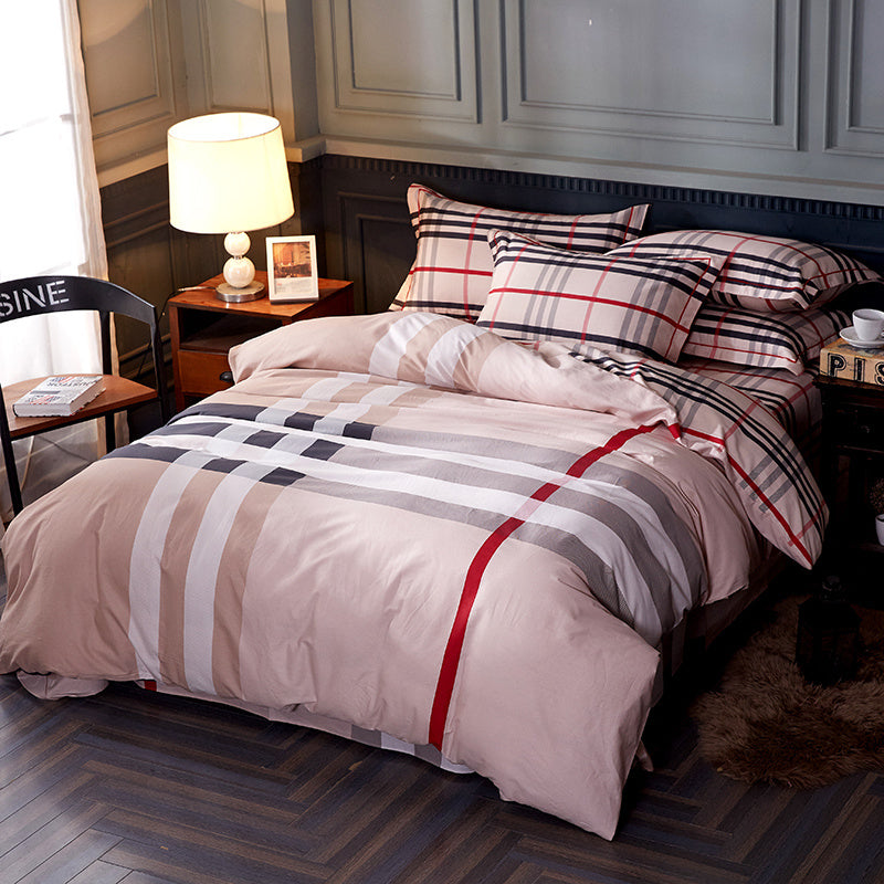 HKM-854227 Comfortable Four-Piece Printed Cotton Bed Set