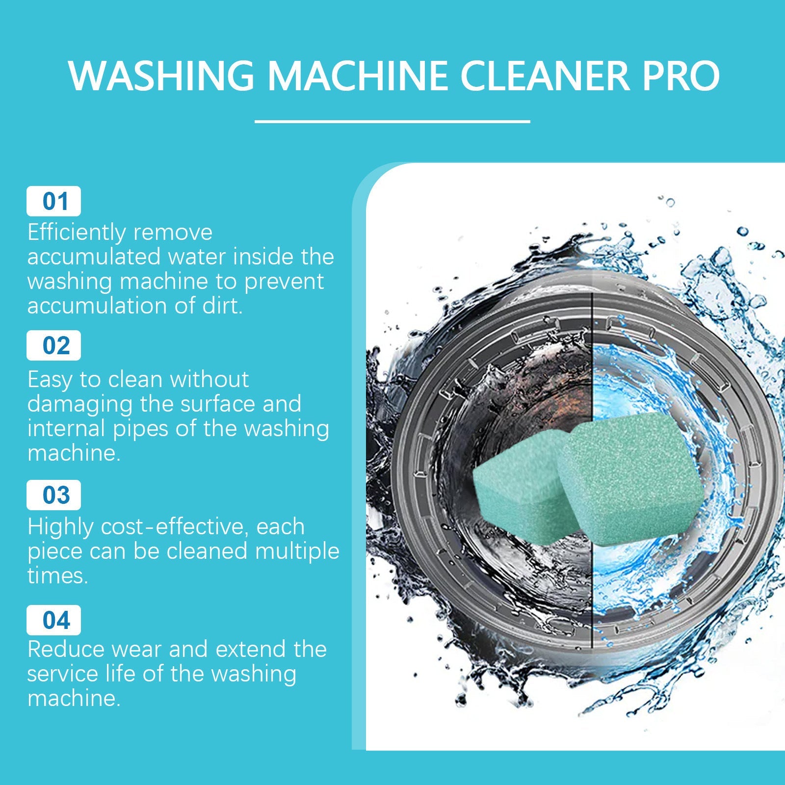 HKM-854227 Washing Machine Cleaning Tablets for Stain Removal and Descaling - 12 Pack
