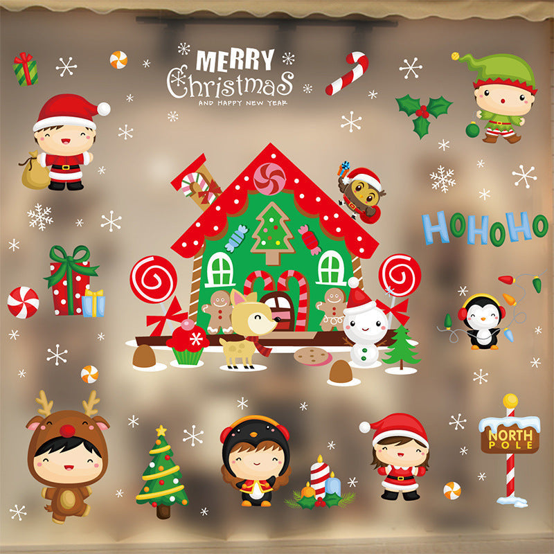 HKM-854355 Large PVC Cartoon Style Door Shop Window Sticker - Waterproof Wall Décor for Living Room