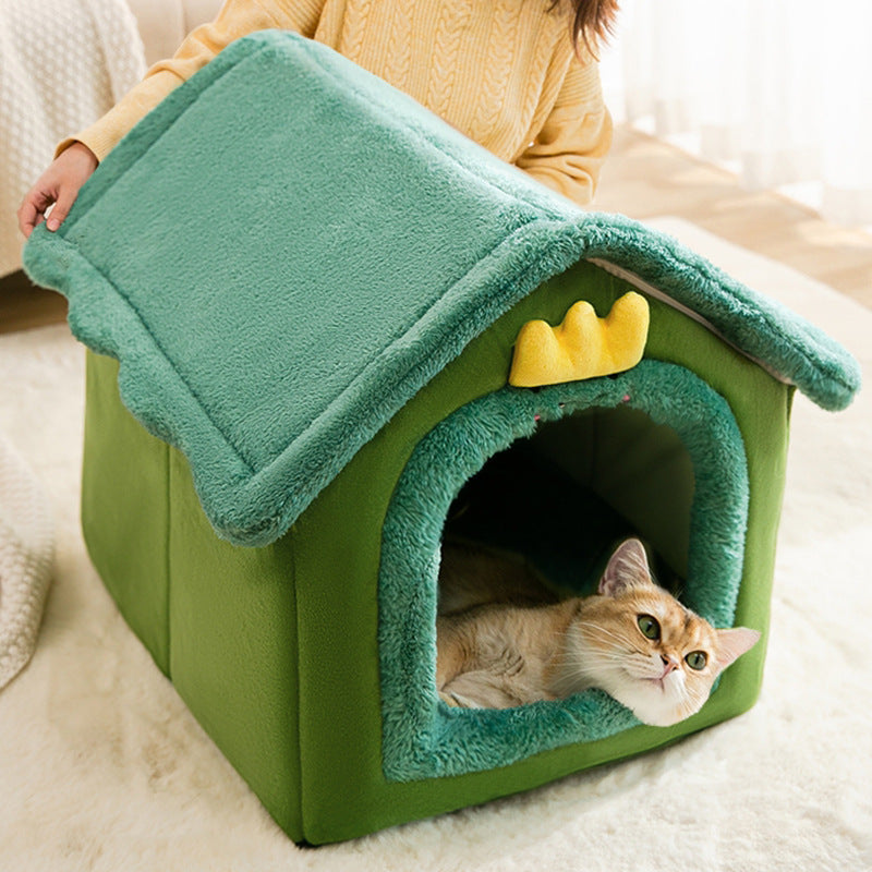 HKM-854419 Chick-Shaped Fully Enclosed Cat Nest - Cute Pet Litter House in Yellow, Green, and Gray