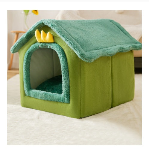 HKM-854419 Chick-Shaped Fully Enclosed Cat Nest - Cute Pet Litter House in Yellow, Green, and Gray