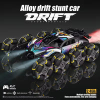HKM-854483 Alloy 8-Wheel 2.4G Remote Control Drift Car with 360° Rotation, Spray Lights, and Music, Crash-Resistant Design