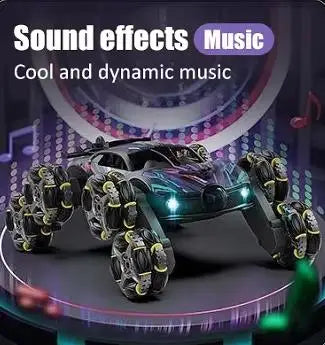 HKM-854483 Alloy 8-Wheel 2.4G Remote Control Drift Car with 360° Rotation, Spray Lights, and Music, Crash-Resistant Design