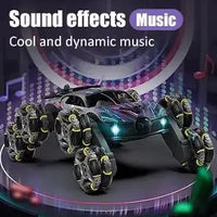 HKM-854483 Alloy 8-Wheel 2.4G Remote Control Drift Car with 360° Rotation, Spray Lights, and Music, Crash-Resistant Design