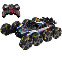 HKM-854483 Alloy 8-Wheel 2.4G Remote Control Drift Car with 360° Rotation, Spray Lights, and Music, Crash-Resistant Design