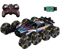 HKM-854483 Alloy 8-Wheel 2.4G Remote Control Drift Car with 360° Rotation, Spray Lights, and Music, Crash-Resistant Design