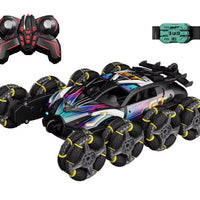 HKM-854483 Alloy 8-Wheel 2.4G Remote Control Drift Car with 360° Rotation, Spray Lights, and Music, Crash-Resistant Design