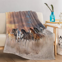 HKM-854547 3D Horse Print Flannel Throw Blanket - Soft Plush Fleece for Couch and Bed, Available in Two Sizes