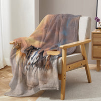 HKM-854547 3D Horse Print Flannel Throw Blanket - Soft Plush Fleece for Couch and Bed, Available in Two Sizes