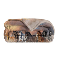 HKM-854547 3D Horse Print Flannel Throw Blanket - Soft Plush Fleece for Couch and Bed, Available in Two Sizes