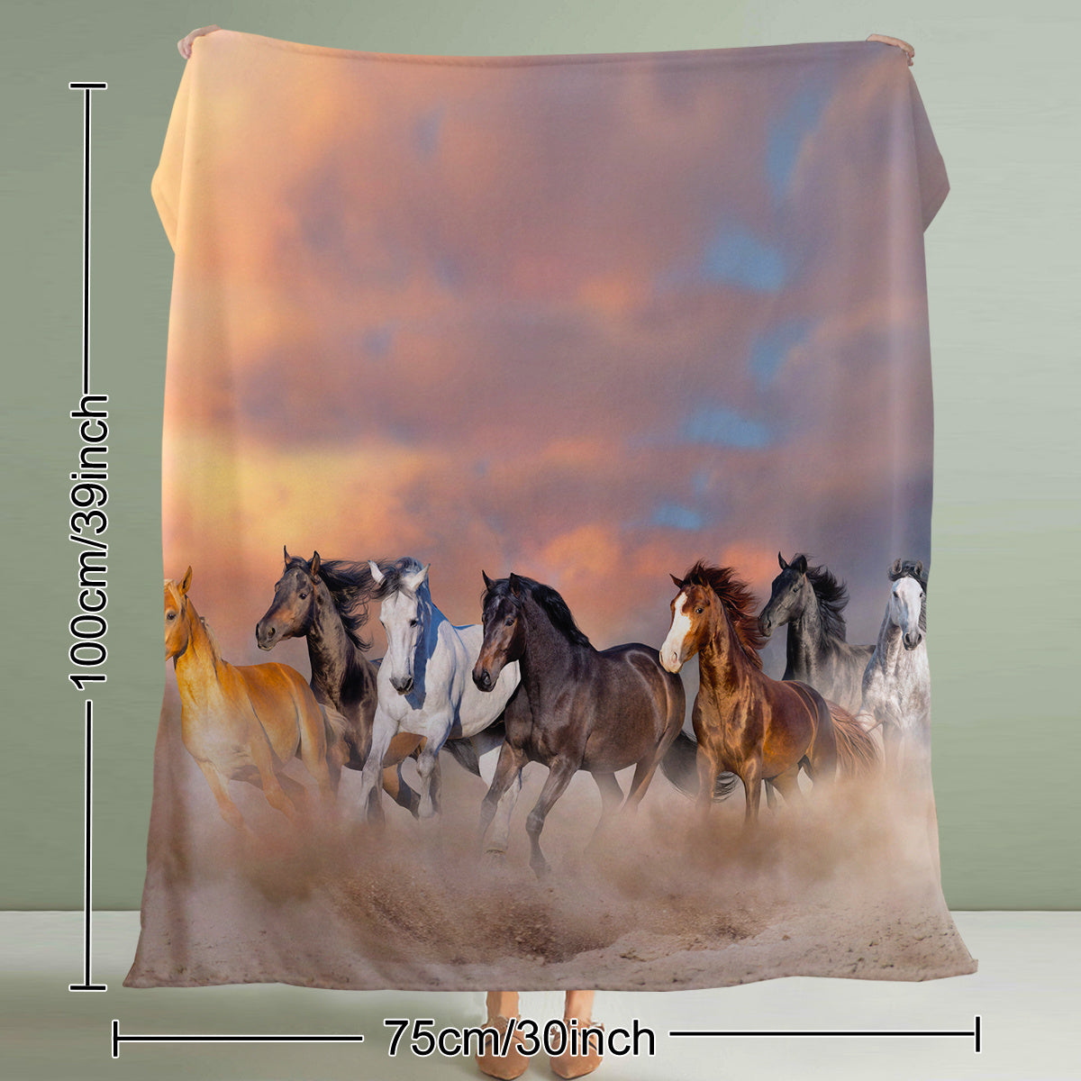 HKM-854547 3D Horse Print Flannel Throw Blanket - Soft Plush Fleece for Couch and Bed, Available in Two Sizes