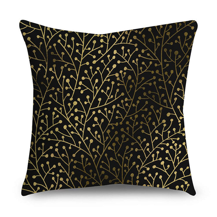 HKM-854611 Black Gold Polyester Peach Skin Pillowcase - 45x45 CM