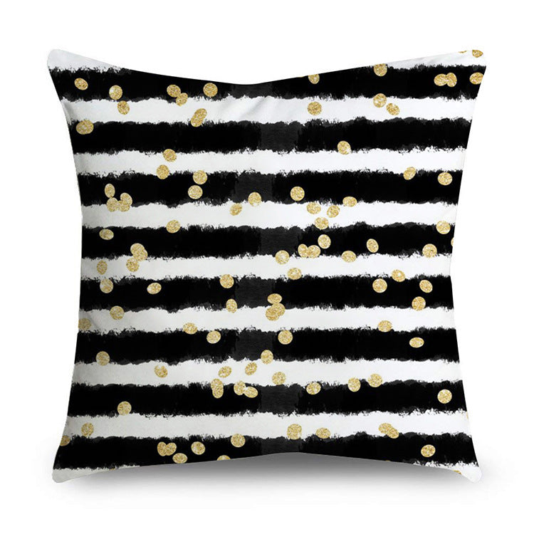 HKM-854611 Black Gold Polyester Peach Skin Pillowcase - 45x45 CM