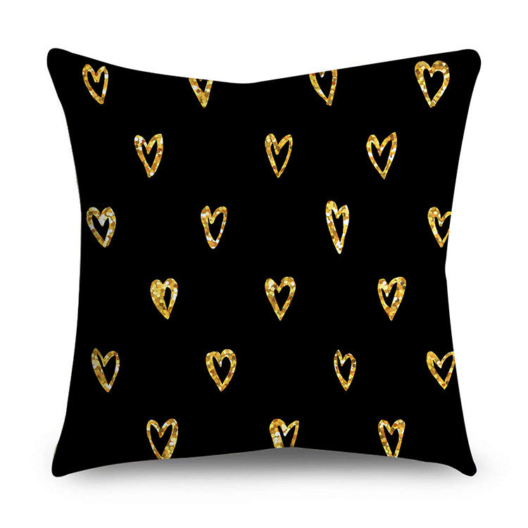 HKM-854611 Black Gold Polyester Peach Skin Pillowcase - 45x45 CM