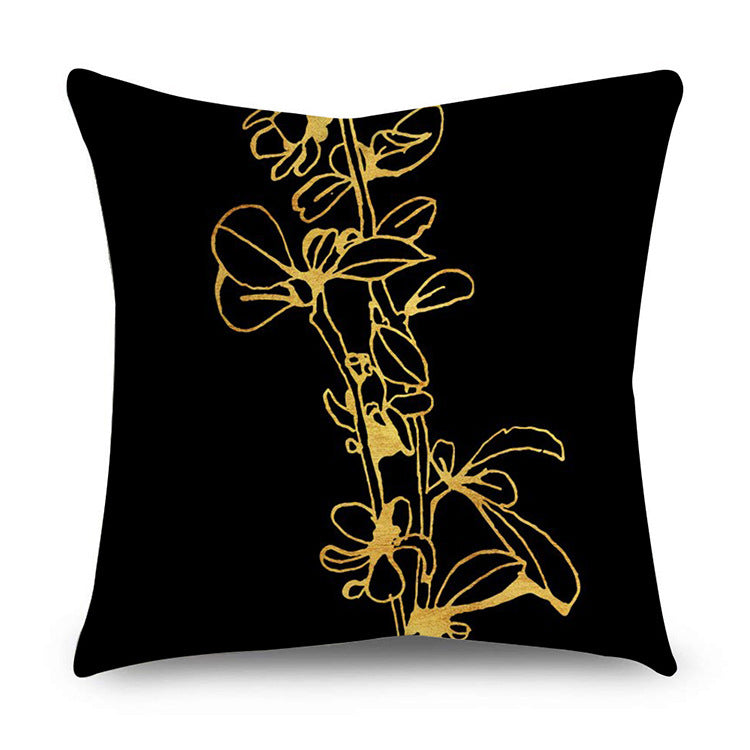 HKM-854611 Black Gold Polyester Peach Skin Pillowcase - 45x45 CM
