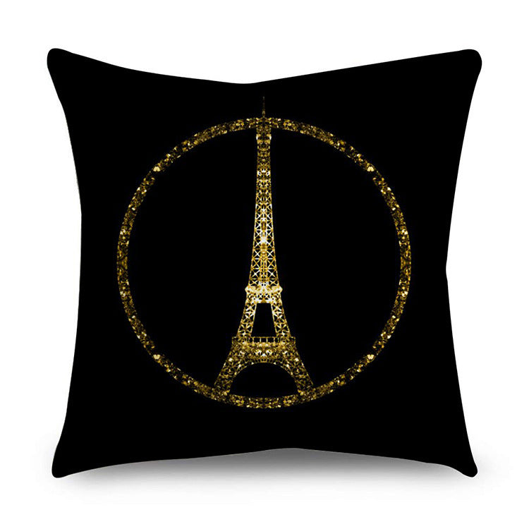 HKM-854611 Black Gold Polyester Peach Skin Pillowcase - 45x45 CM