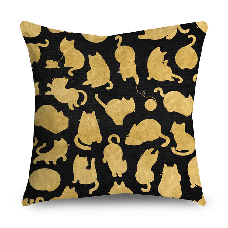 HKM-854611 Black Gold Polyester Peach Skin Pillowcase - 45x45 CM