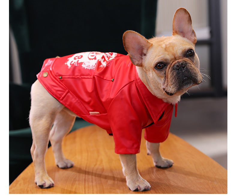 HKM-854675 Warm Winter Dog Clothes - Casual Windbreaker in Red and Black Plush, Pet Hair Proof