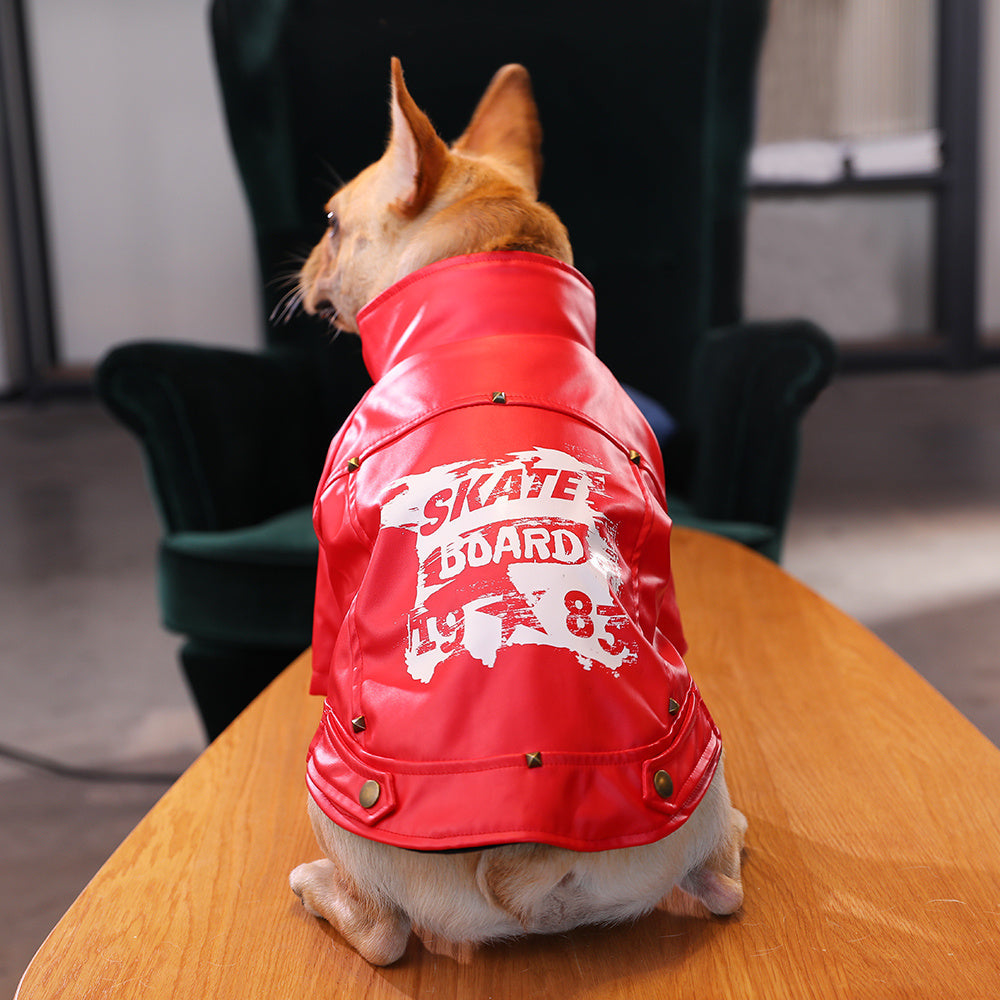 HKM-854675 Warm Winter Dog Clothes - Casual Windbreaker in Red and Black Plush, Pet Hair Proof