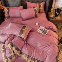 HKM-855059 Nordic Style Four-Piece Winter Bed Set with Solid Plush Polyester Lining