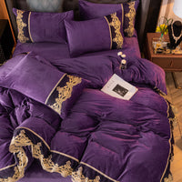 HKM-855059 Nordic Style Four-Piece Winter Bed Set with Solid Plush Polyester Lining