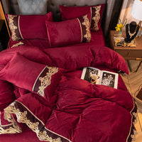 HKM-855059 Nordic Style Four-Piece Winter Bed Set with Solid Plush Polyester Lining