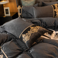 HKM-855059 Nordic Style Four-Piece Winter Bed Set with Solid Plush Polyester Lining
