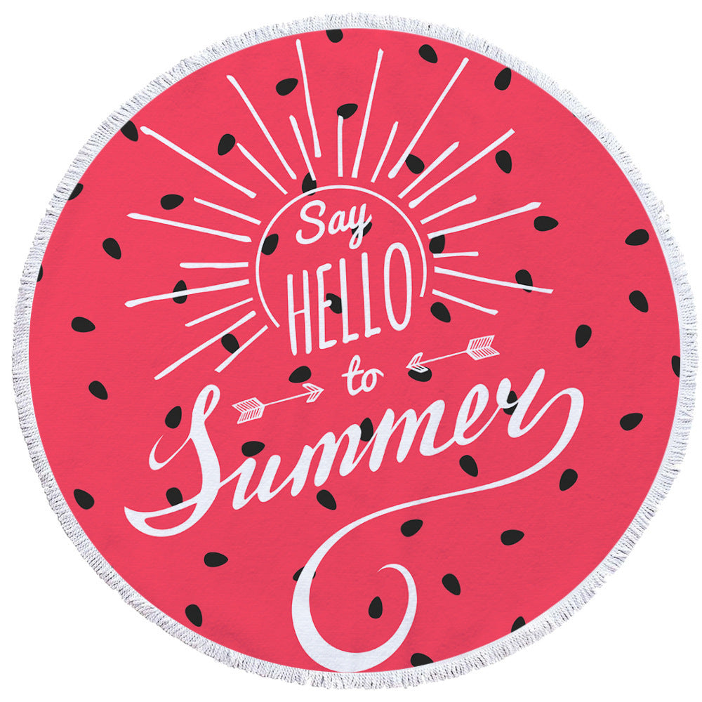 HKM-855059 Round Microfiber Beach Towel with Tassel, 150x150cm Summer Design