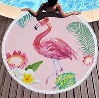 HKM-855059 Round Microfiber Beach Towel with Tassel, 150x150cm Summer Design