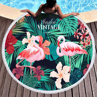 HKM-855059 Round Microfiber Beach Towel with Tassel, 150x150cm Summer Design