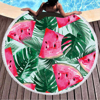 HKM-855059 Round Microfiber Beach Towel with Tassel, 150x150cm Summer Design