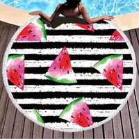 HKM-855059 Round Microfiber Beach Towel with Tassel, 150x150cm Summer Design