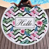 HKM-855059 Round Microfiber Beach Towel with Tassel, 150x150cm Summer Design