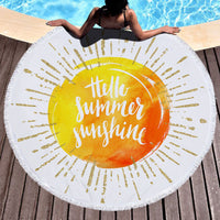 HKM-855059 Round Microfiber Beach Towel with Tassel, 150x150cm Summer Design