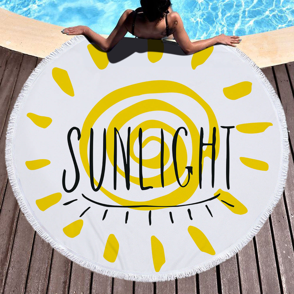 HKM-855059 Round Microfiber Beach Towel with Tassel, 150x150cm Summer Design