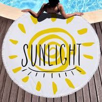 HKM-855059 Round Microfiber Beach Towel with Tassel, 150x150cm Summer Design