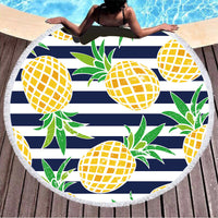 HKM-855059 Round Microfiber Beach Towel with Tassel, 150x150cm Summer Design