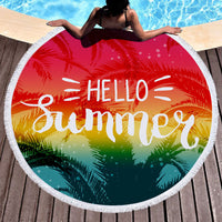 HKM-855059 Round Microfiber Beach Towel with Tassel, 150x150cm Summer Design