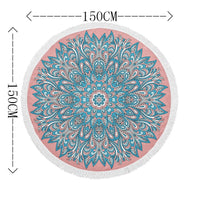 HKM-855059 Round Microfiber Beach Towel with Tassel, 150x150cm Summer Design