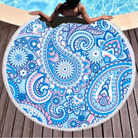 HKM-855059 Round Microfiber Beach Towel with Tassel, 150x150cm Summer Design