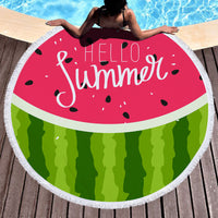 HKM-855059 Round Microfiber Beach Towel with Tassel, 150x150cm Summer Design