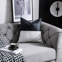HKM-855123 PU Cotton Canvas Double-Stitched Leather Sofa Cushion Cover - Solid Color Options, 45x45 cm