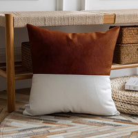 HKM-855123 PU Cotton Canvas Double-Stitched Leather Sofa Cushion Cover - Solid Color Options, 45x45 cm