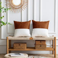 HKM-855123 PU Cotton Canvas Double-Stitched Leather Sofa Cushion Cover - Solid Color Options, 45x45 cm