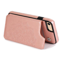 HKM-855315 Mandala Embossed Wallet Phone Case for Various iPhone Models in Gray, Rose Gold, Purple, Mint Green, Blue