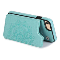 HKM-855315 Mandala Embossed Wallet Phone Case for Various iPhone Models in Gray, Rose Gold, Purple, Mint Green, Blue