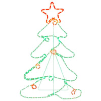 HKM-856019 LED Silhouette Christmas Tree Decoration with 144 Multicolor Lights, Weatherproof PVC and Steel Frame, 88x56 cm